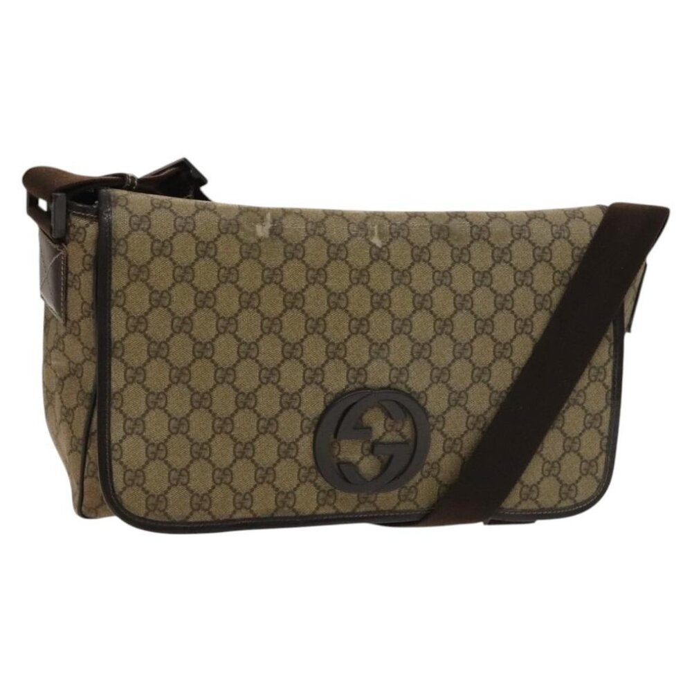 Authentic GUCCI GG Supreme Shoulder Bag PVC Beige Silver 223661